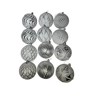 12er Set Weihnachtskugeln mieten Weißsilber