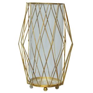 Rhombe Windlicht mieten Gold H 26 cm