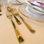 Platzteller aus Glas mit Goldrand - Dinner Duo Atlantic Besteckset mieten