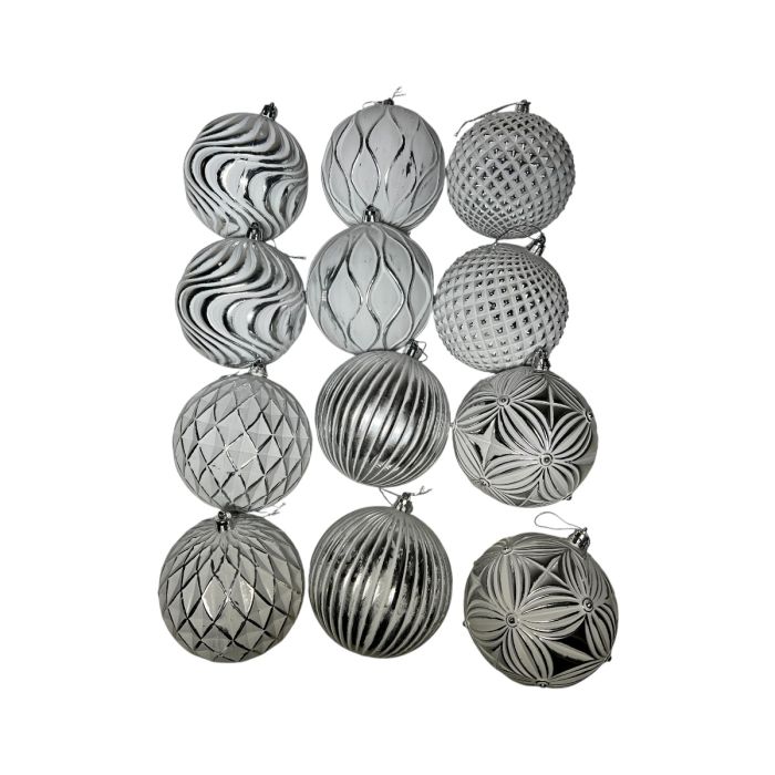 12er Set Weihnachtskugeln mieten Weißsilber