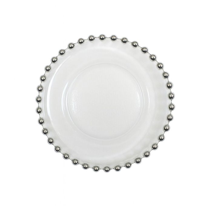 Butterteller mieten - Glas mit Silber-Bördelring